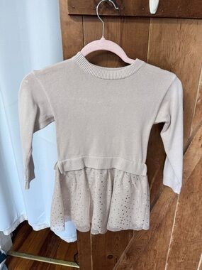 GAP Beige Knit Top with Sparkle Tulle Peplum